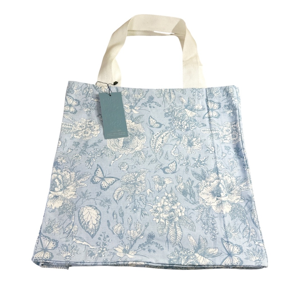 NEW Serenite BLUE FLORAL REUSABLE TOTE BAG with Double Handles
